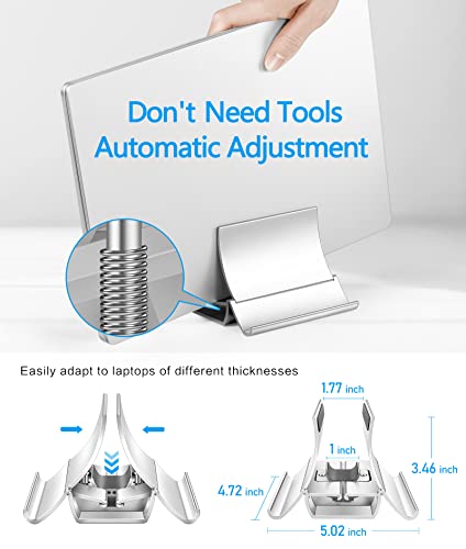 ivoler Auto-Resize Aluminum Vertical Laptop Stand Desktop for Gravity Locking Holder Dock Save Space for Desk Organizers and Storage(Up to 17.3 inches), Fits All MacBook/Air/HP/Dell/Samsung, Silver