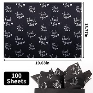 MR FIVE 100 Sheets Black with Silver Thank You Tissue Paper Bulk,20" x 14",Silver Thank You Tissue Paper for Packaging,Gift Bags,Metallic Silver Tissue for Weddings,Graduation,Birthday,Thanksgiving