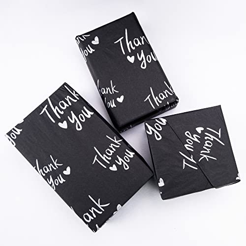 MR FIVE 100 Sheets Black with Silver Thank You Tissue Paper Bulk,20" x 14",Silver Thank You Tissue Paper for Packaging,Gift Bags,Metallic Silver Tissue for Weddings,Graduation,Birthday,Thanksgiving