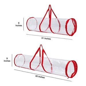 Joiedomi 2 Pack Clear Gift Wrap Organizers Set, Christmas Wrapping Paper Storage Bag Wrapping Paper Holder Made from Water Proof PVC and Fabric Fits Up to 20 Standard Rolls (Red)