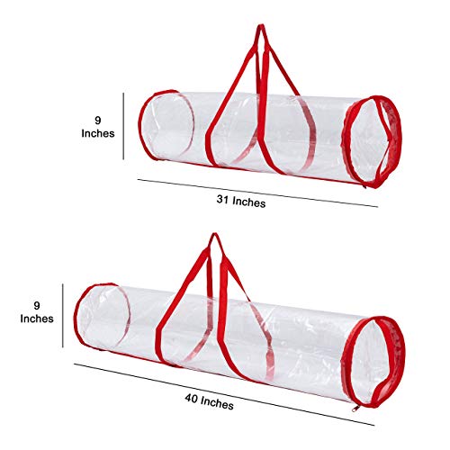 Joiedomi 2 Pack Clear Gift Wrap Organizers Set, Christmas Wrapping Paper Storage Bag Wrapping Paper Holder Made from Water Proof PVC and Fabric Fits Up to 20 Standard Rolls (Red)