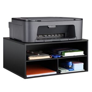 emerit printer stand shelf with storage wood desk paper organzier for home/office,printer riser, 2 tire (black,large)