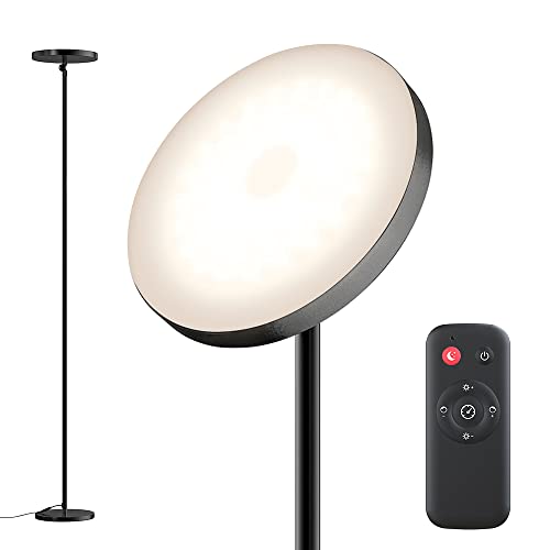 Super Bright LED Floor Lamp with Remote & Touch Control for Living Room /Bedroom /Office ,Sky Standing Tall Lamp 30W/2800LM with Timer,Torchiere Lamp with Stepless Dimmer&4 Color Temperature