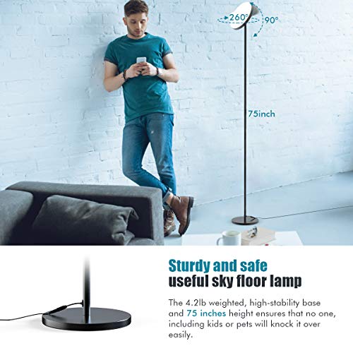 Super Bright LED Floor Lamp with Remote & Touch Control for Living Room /Bedroom /Office ,Sky Standing Tall Lamp 30W/2800LM with Timer,Torchiere Lamp with Stepless Dimmer&4 Color Temperature