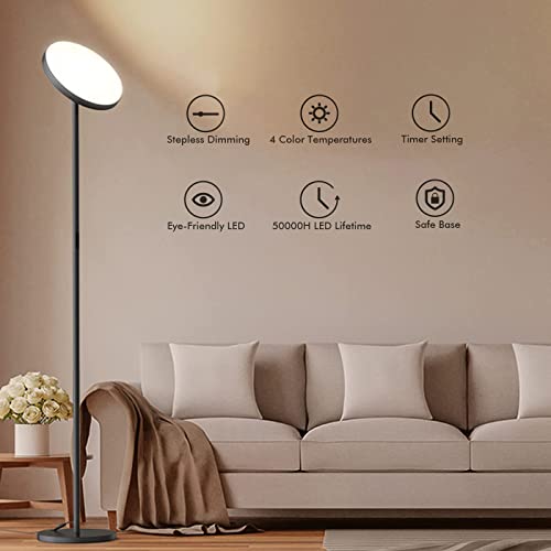 Super Bright LED Floor Lamp with Remote & Touch Control for Living Room /Bedroom /Office ,Sky Standing Tall Lamp 30W/2800LM with Timer,Torchiere Lamp with Stepless Dimmer&4 Color Temperature