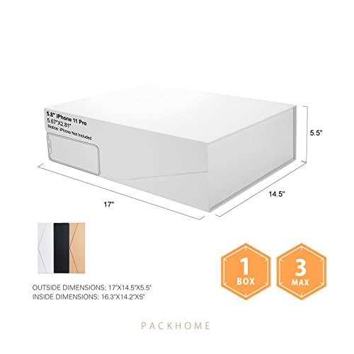 PACKHOME 16.3x14.2x5 Inches, Christmas Gift Box, Extra Large Gift Box with Lid, Gift Box for Clothes and Large Gifts (Matte White with Grain Texture)