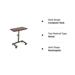 Seville Classics WEB162 Mobile Laptop Computer Desk Cart Height-Adjustable from 20.5" to 33", Slim, Walnut