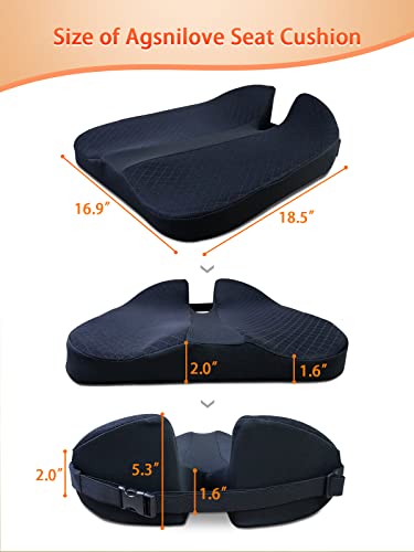 Agsnilove Chair Cushion Memory Foam Car Seat Cushion Wheelchair Comfort Butt Pillow Pad for Truck, Train, Airplane Seat, Office Chair, Reduce Tailbone Pressure, Black