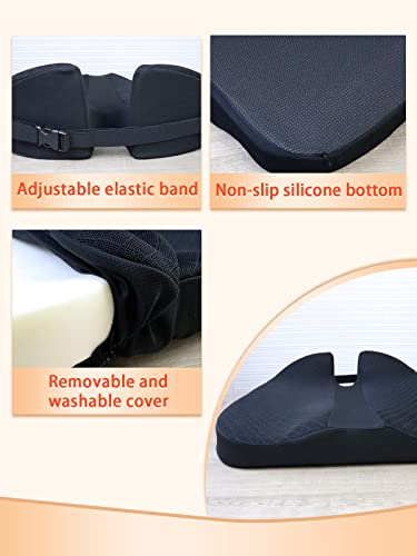 Agsnilove Chair Cushion Memory Foam Car Seat Cushion Wheelchair Comfort Butt Pillow Pad for Truck, Train, Airplane Seat, Office Chair, Reduce Tailbone Pressure, Black