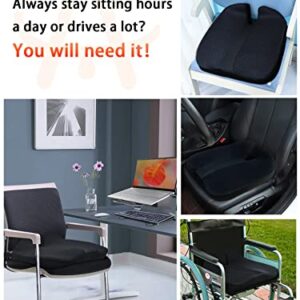 Agsnilove Chair Cushion Memory Foam Car Seat Cushion Wheelchair Comfort Butt Pillow Pad for Truck, Train, Airplane Seat, Office Chair, Reduce Tailbone Pressure, Black