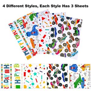 ZHULUOJI Gift Wrapping Paper Birthday Cartoon Wrapping Papers for Kids Birthday Gift Wrap 12 Sheets Folded Flat Gift Wrap Paper, 19.7 X 27.6 Inch Per Sheet