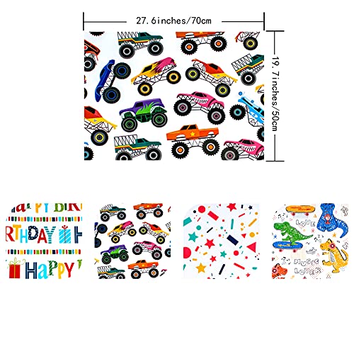 ZHULUOJI Gift Wrapping Paper Birthday Cartoon Wrapping Papers for Kids Birthday Gift Wrap 12 Sheets Folded Flat Gift Wrap Paper, 19.7 X 27.6 Inch Per Sheet