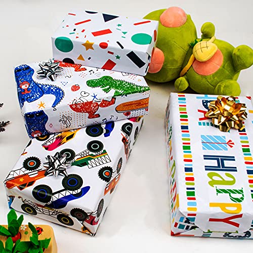 ZHULUOJI Gift Wrapping Paper Birthday Cartoon Wrapping Papers for Kids Birthday Gift Wrap 12 Sheets Folded Flat Gift Wrap Paper, 19.7 X 27.6 Inch Per Sheet