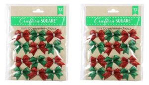 crafters square mini bows – red and green – 24 mini bows – approximately 1 1/2 inches
