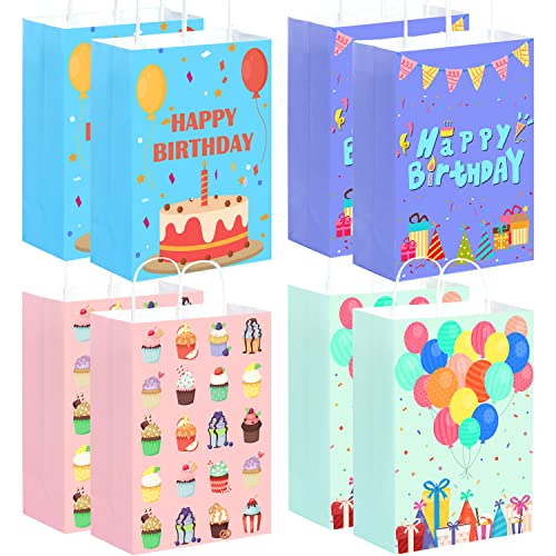 GITMIWS 24Pcs Birthday Gift Bags with Handles - 8.7" Small Paper Bags, Favor Bags, Goody Bags, Goodie Bags, Party Bags for Kids Birthday