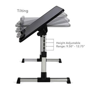 Atlantic Tilting/Adjustable Laptop Table Stand - Height Adjustable from 9.4 to 12.6 inch, Tilt 30 Degrees, Large 20.4 X 11.8 inch Surface, Folds Flat, PN 82008100 in Black PVC Finish