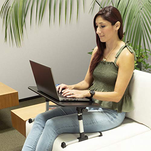 Atlantic Tilting/Adjustable Laptop Table Stand - Height Adjustable from 9.4 to 12.6 inch, Tilt 30 Degrees, Large 20.4 X 11.8 inch Surface, Folds Flat, PN 82008100 in Black PVC Finish