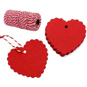 YSSAI 100 Pcs Red Tags Valentine Gift Tags Red Heart Cutouts Heart Shaped Kraft Paper Tags with 300 Feet String for Valentine's Day Mother's Day Wedding Favor Party Decorations
