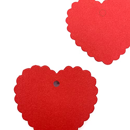 YSSAI 100 Pcs Red Tags Valentine Gift Tags Red Heart Cutouts Heart Shaped Kraft Paper Tags with 300 Feet String for Valentine's Day Mother's Day Wedding Favor Party Decorations