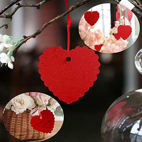 YSSAI 100 Pcs Red Tags Valentine Gift Tags Red Heart Cutouts Heart Shaped Kraft Paper Tags with 300 Feet String for Valentine's Day Mother's Day Wedding Favor Party Decorations