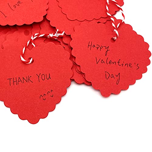 YSSAI 100 Pcs Red Tags Valentine Gift Tags Red Heart Cutouts Heart Shaped Kraft Paper Tags with 300 Feet String for Valentine's Day Mother's Day Wedding Favor Party Decorations