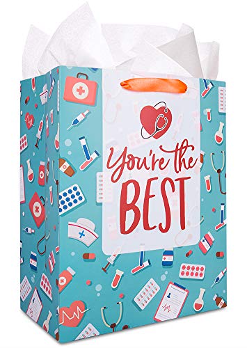 FaCraft Graduation Gift Bags,13"x 10.4"x 5.9" Nurse Doctor Graduation Gift Bag,Large Gift Bag with Tissue Paper for Nursing School Grads,Medical School Graduate,Social Worker,Occupational Therapist