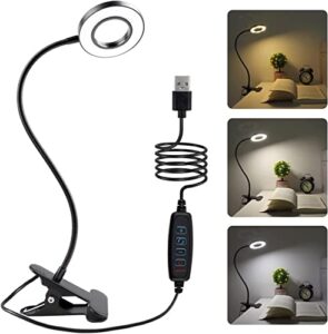lishumei clip on light reading lights, 48 led usb desk lamp with 3 color modes 10 brightness, flexible usb clamp bedside lamp, eye caring book light for studying/working/gaming (black)