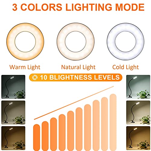 lishumei Clip on Light Reading Lights, 48 LED USB Desk Lamp with 3 Color Modes 10 Brightness, Flexible USB Clamp Bedside Lamp, Eye Caring Book Light for Studying/Working/Gaming (Black)