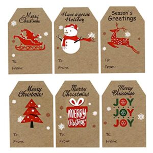 120 pcs brown kraft paper christmas gift tags stickers, self adhesive to and from christmas name tags, holiday present stickers 2‘’ x 3‘’ christmas labels for wrapping papers gift bag decoration party