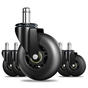 rollerblade office chair caster wheels, noise free chair casters set of 5 for carpet, hardwood floor and tile, universal fit for most chairs not compatible for ikea (black)