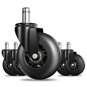 Rollerblade Office Chair Caster Wheels, Noise Free Chair Casters Set of 5 for Carpet, Hardwood Floor and Tile, Universal Fit for Most Chairs NOT Compatible for IKEA (Black)