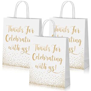 30 pcs gold wedding welcome bags for hotel guests thanks for celebrating with us paper bags medium size foil wedding gift bag with handle for bridal shower party favor (white, 7.48 x 5.9 x 2.76 inch)