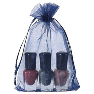 HRX Package 100pcs Organza Gift Bags Navy Blue, 4 x 6 inch Mesh Jewelry Pouches Drawstring Party Favor Bags for Small Sample Christmas Candy