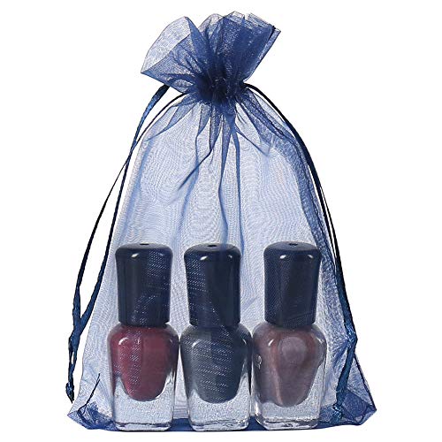 HRX Package 100pcs Organza Gift Bags Navy Blue, 4 x 6 inch Mesh Jewelry Pouches Drawstring Party Favor Bags for Small Sample Christmas Candy