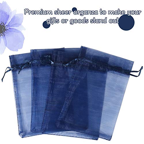 HRX Package 100pcs Organza Gift Bags Navy Blue, 4 x 6 inch Mesh Jewelry Pouches Drawstring Party Favor Bags for Small Sample Christmas Candy