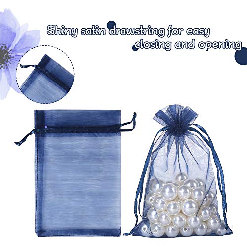 HRX Package 100pcs Organza Gift Bags Navy Blue, 4 x 6 inch Mesh Jewelry Pouches Drawstring Party Favor Bags for Small Sample Christmas Candy