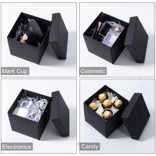 Dasofine 6 Pcs Black Gift Boxes with Lids, 5”×5”×5” Fold Required Kraft Paper Gift Boxes, Medium Gift Box, Gift Boxes for Presents, Party Favors, Halloween, Birthday-Foldable