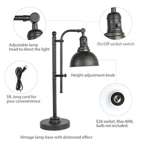 VONLUCE Industrial Table Lamp Black, Rustic Desk Lamp Task Lamp in Antiqued Bronze Finish, Vintage Table Lamp for Reading Living Room Farmhouse Office, ETL. (25''-29'')