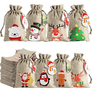 hansgo christmas jute burlap bags, 16pcs small craft bags gift treat candy bags reusable burlap bags with drawstring for xmas party favor wedding supplies