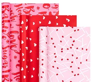 wrapaholic valentine’s day wrapping paper roll – mini roll – 3 rolls – 17 inch x 120 inch per roll – pink and red sweet design for wedding, baby shower and birthday