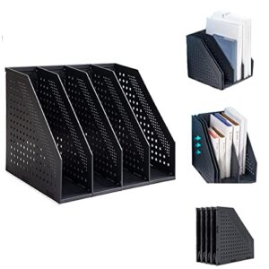 marte vanci collapsible 4 compartment magazine holder desktop adjustable sturdy file dividers document cabinet rack display (black)