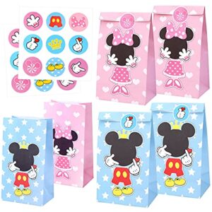 howaf 12 packs mickey party bags with stickers, mickey gift paper bags, mickey candy treats bags for kids birthday party decoration mickey theme party favor supplies goodie bags