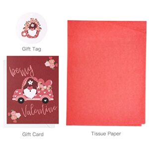 MAYPLUSS 13" Large Valentine's Day Gift Bag with Greeting Card and Tissue Paper - Red Gnome