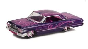 greenlight 51464 1963 chevy impala lowrider mijo with box 1:64 scale diecast purple