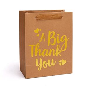 6-pack extra heavy duty kraft paper bags, 10.3″ x 4.5″ x 8.2″ medium gift bag – gold foil”a big thank you”, sturdy, durable bag for weddings, birthdays, baby showers, st. valentine’s day,washington’s birthday,st. patrick’s day,april fool’s day,easter,grad