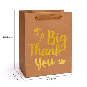 6-Pack Extra Heavy Duty Kraft Paper Bags, 10.3" x 4.5" x 8.2" Medium Gift Bag - Gold Foil"A Big Thank You", Sturdy, Durable Bag for Weddings, Birthdays, Baby Showers, St. Valentine's Day,Washington’s Birthday,St. Patrick’s Day,April Fool’s Day,Easter,Grad