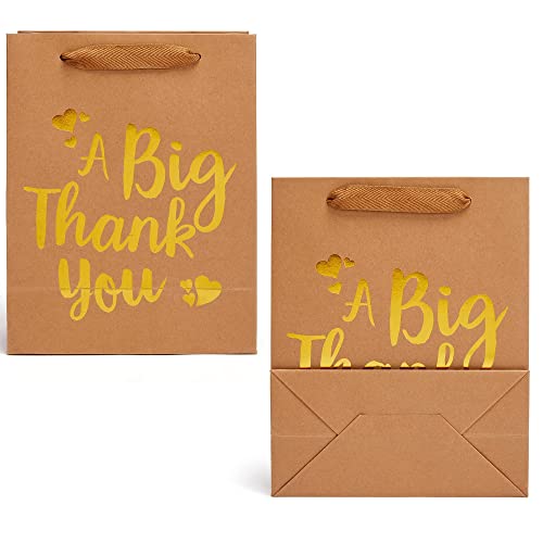 6-Pack Extra Heavy Duty Kraft Paper Bags, 10.3" x 4.5" x 8.2" Medium Gift Bag - Gold Foil"A Big Thank You", Sturdy, Durable Bag for Weddings, Birthdays, Baby Showers, St. Valentine's Day,Washington’s Birthday,St. Patrick’s Day,April Fool’s Day,Easter,Grad