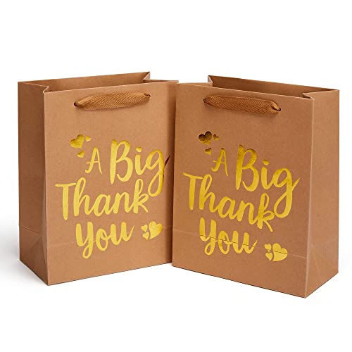6-Pack Extra Heavy Duty Kraft Paper Bags, 10.3" x 4.5" x 8.2" Medium Gift Bag - Gold Foil"A Big Thank You", Sturdy, Durable Bag for Weddings, Birthdays, Baby Showers, St. Valentine's Day,Washington’s Birthday,St. Patrick’s Day,April Fool’s Day,Easter,Grad