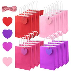 fepito 16pcs red and pink gift bags paper bags gift kraft bags paper gift bags party bags with handles and 60 pcs heart paper tags with twine for birthday party, valentine wedding gift packing
