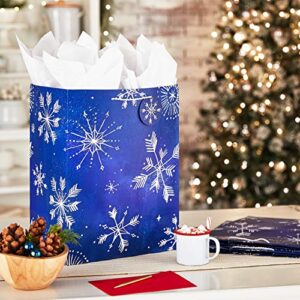 Hallmark 17" Extra Large Holiday Gift Bags with Tissue Paper (3 Gift Bags: Starry Snowflakes on Navy Blue) for Christmas, Hanukkah, Weddings, Birthdays